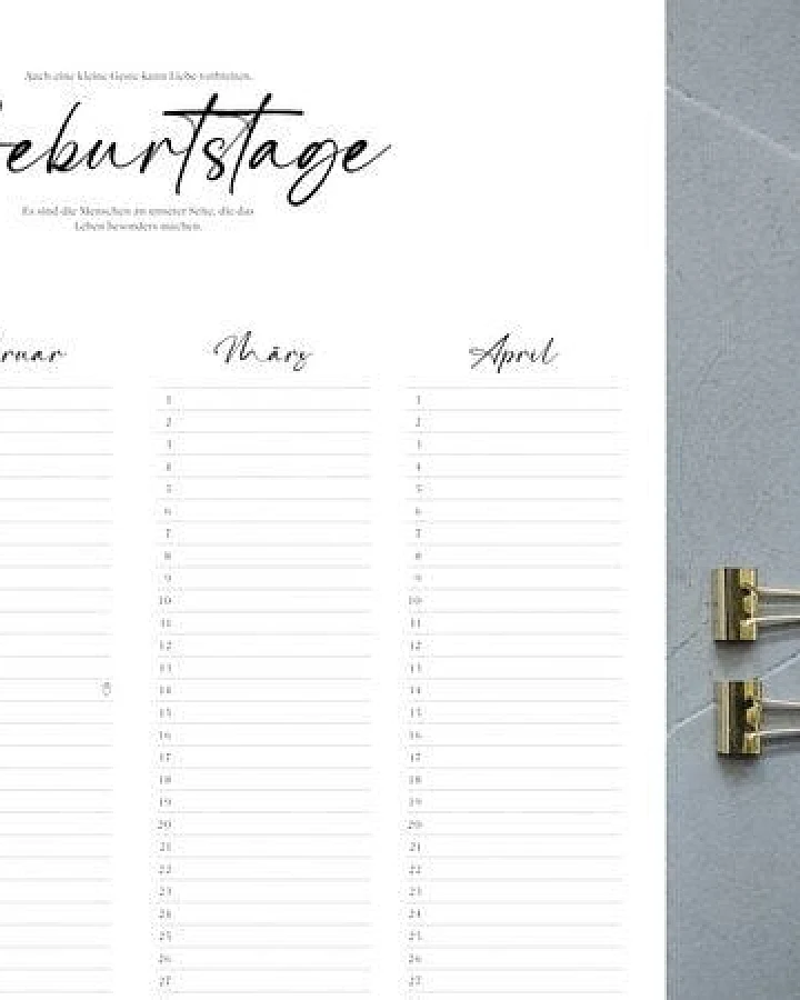 Portia by Callidus Designs Geburtstagskalender mit magnetischer Posterleiste als Jahresplaner