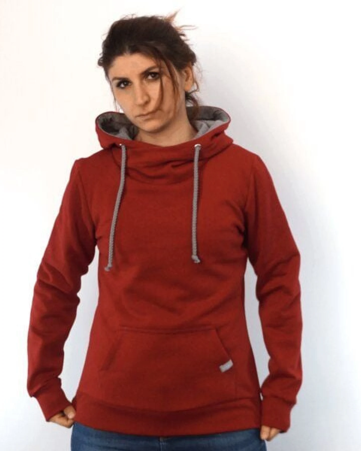 WASNI Frauen-Hoodie mit Schalkragen, made in Esslingen aus 100% Biobaumwolle – Ansicht 3