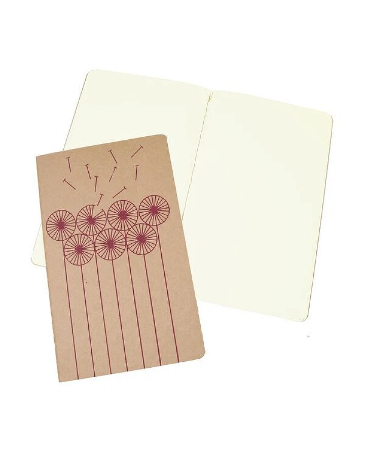 HANDGEDRUCKT "Pusteblume" naturfarbenes Notizheft ca. DIN A5