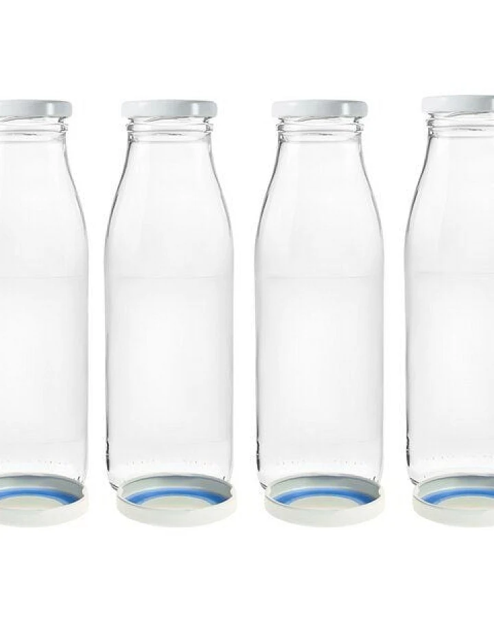 mikken 4er Set Milchflasche 500 ml Glasflasche mit Ersatzdeckel Blueseal