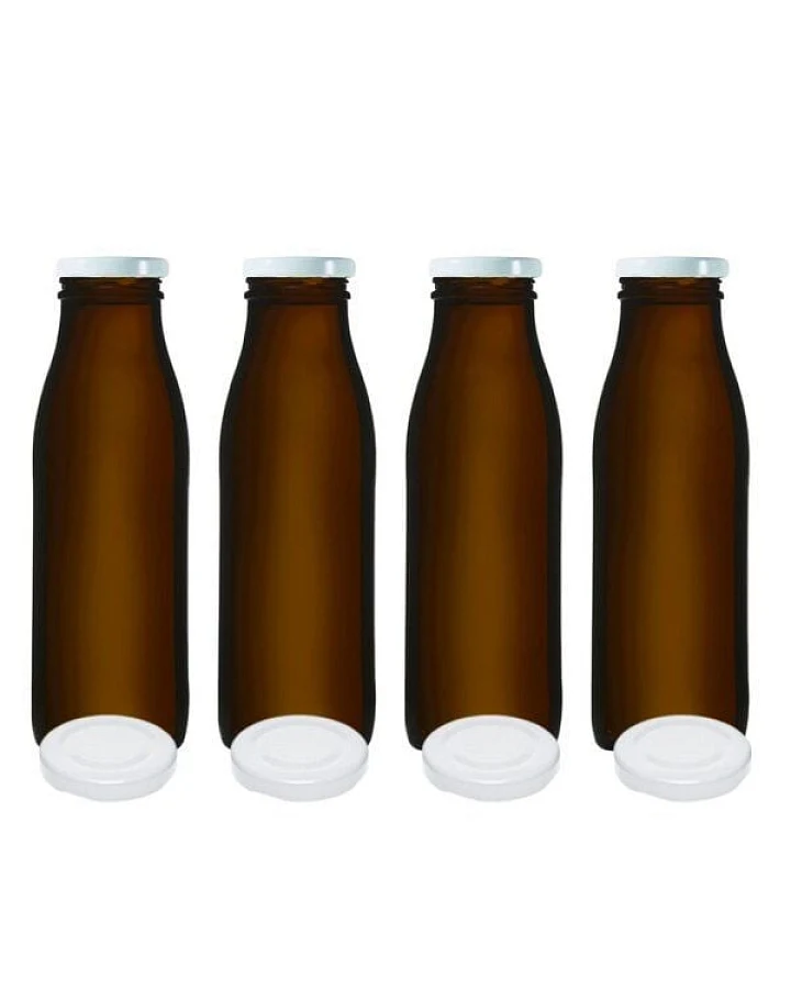 mikken 4x Milchflasche braun 500 ml Glasflasche mit Ersatzdeckel Blueseal