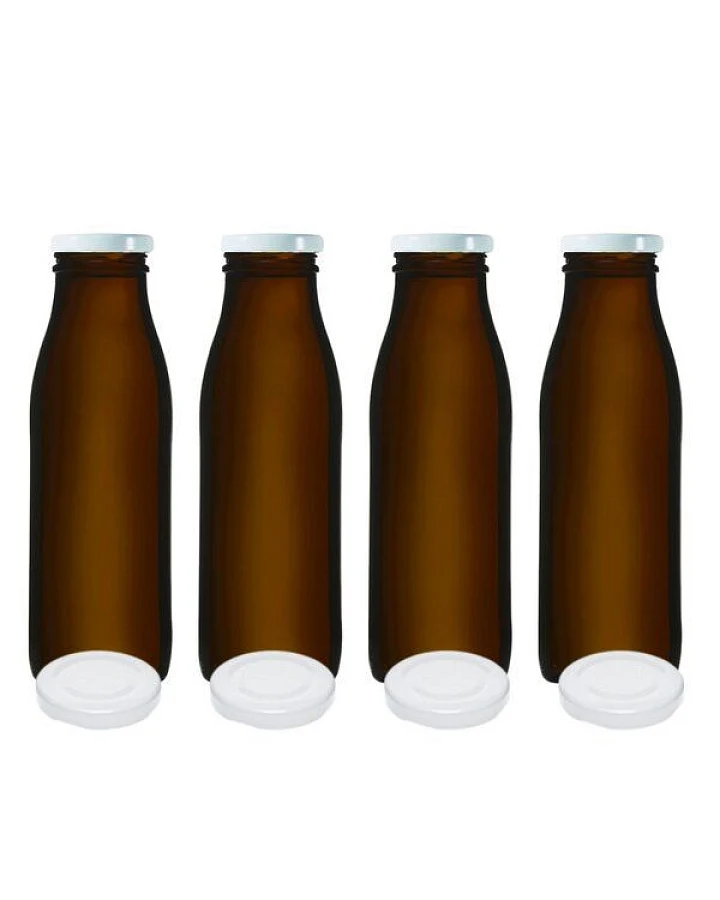 mikken 4x Milchflasche braun 500 ml Glasflasche mit Ersatzdeckel Blueseal
