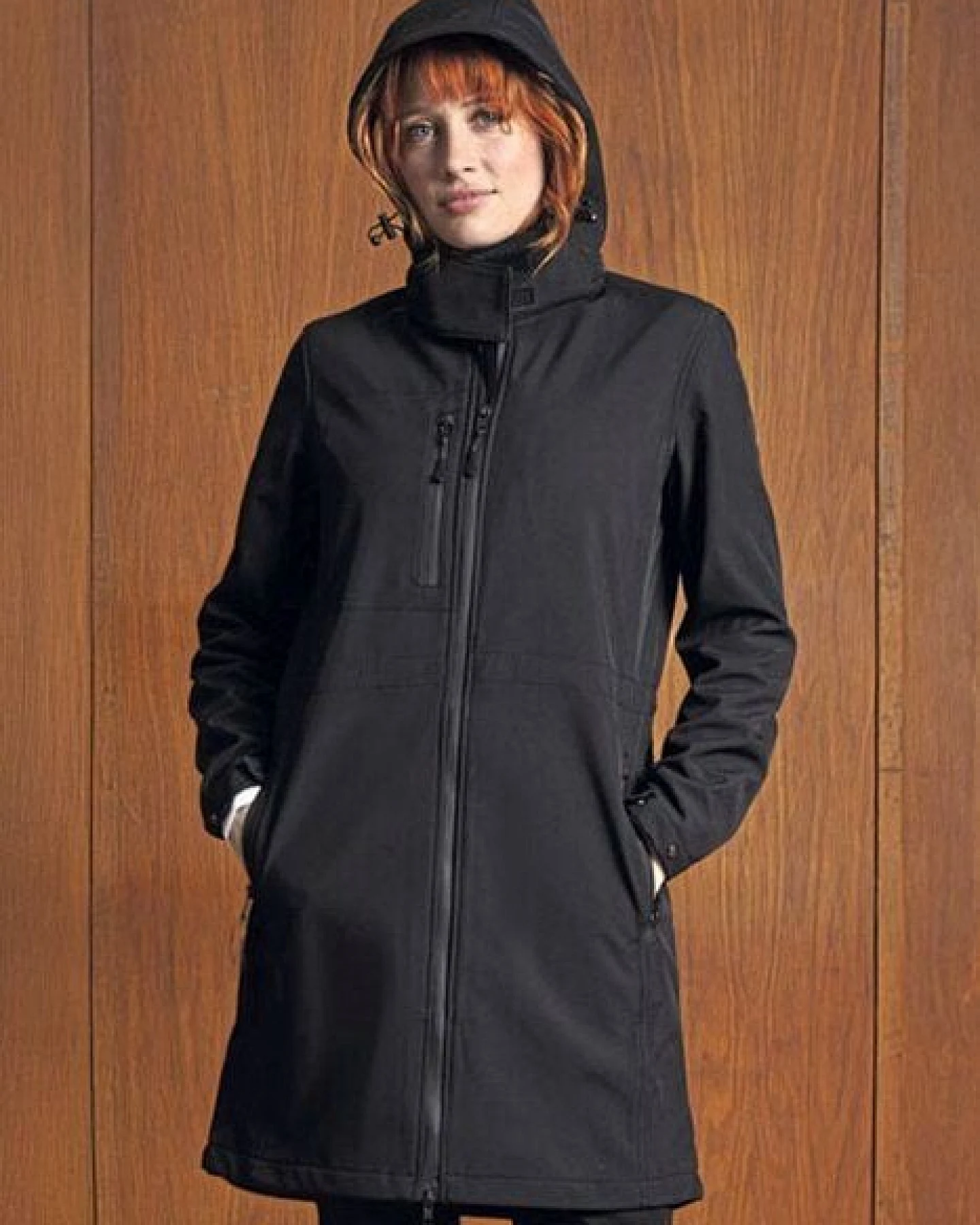 NEOBLU Softshell Damenmantel Lange Jacke mit abnehmbarer Kapuze Wasserdicht Fleece Innenfutter – Ansicht 2