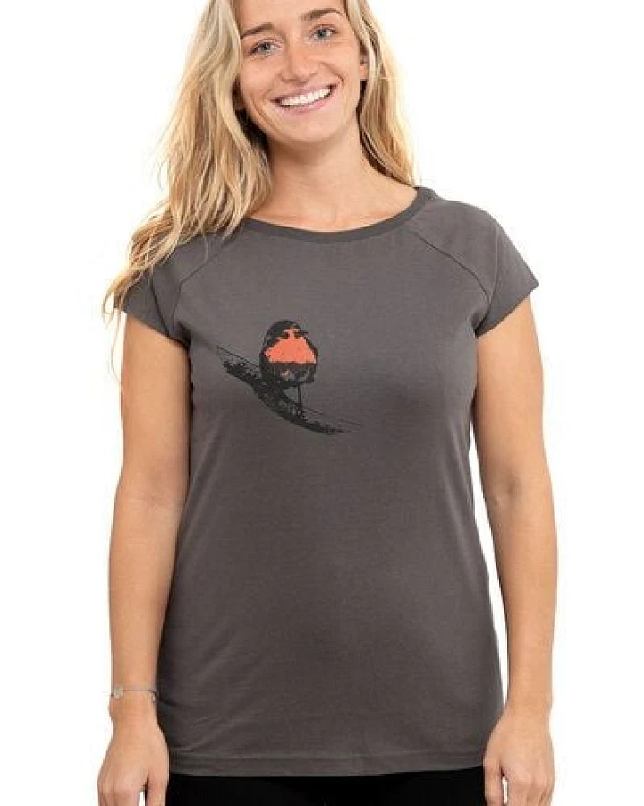 Hirschkind Fair-Trade-Frauenshirt mit Raglanärmeln "Rotkehlchen" - Made in Kenia - grau