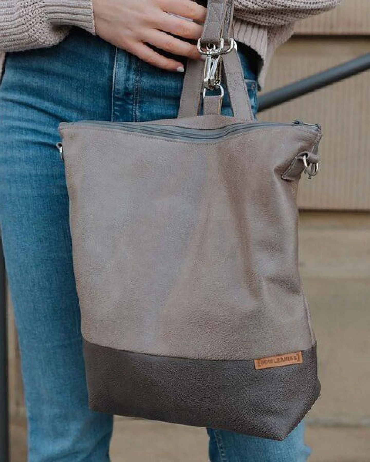 BOWLEANIES TASCHEN 2-in-1 Rucksacktasche aus Lederfaserstoff – Ansicht 2
