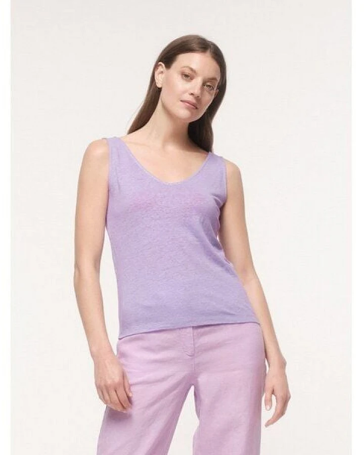 LANIUS Tanktop mit V-Ausschnitt aus Bio-Leinen