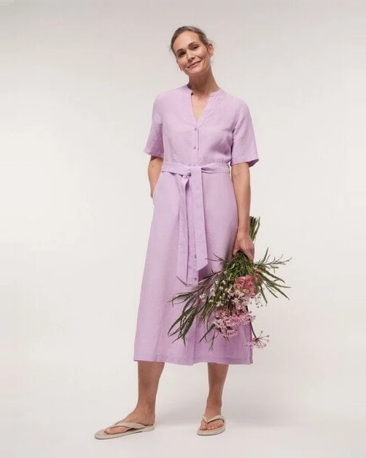 LANIUS Midi-Kurzarmkleid aus Bio-Leinen
