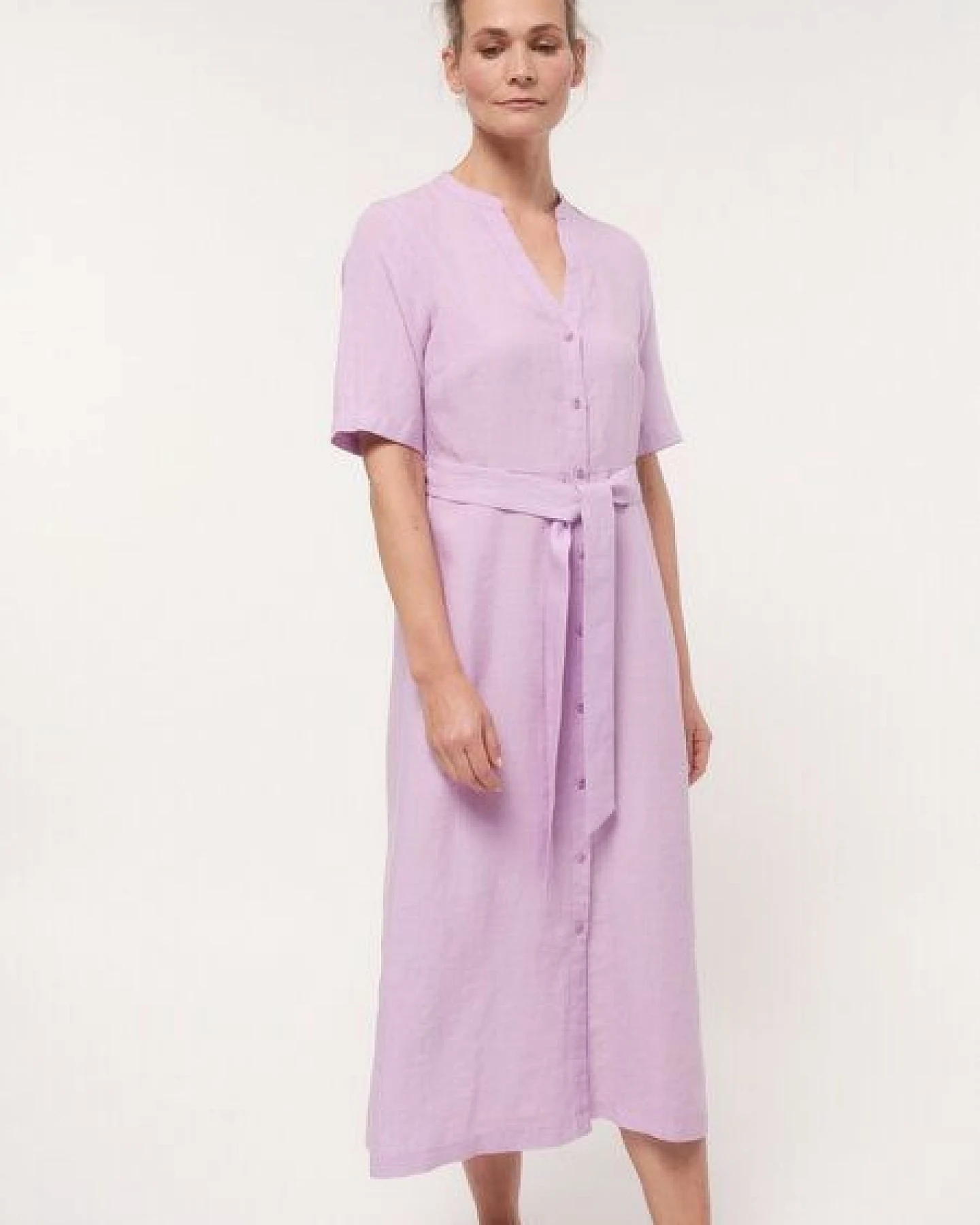 LANIUS Midi-Kurzarmkleid aus Bio-Leinen – Ansicht 2