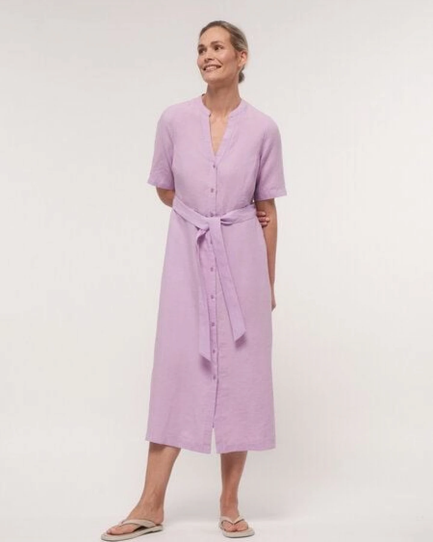 LANIUS Midi-Kurzarmkleid aus Bio-Leinen – Ansicht 3