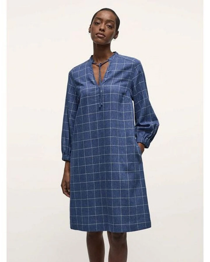 LANIUS Karo-Kleid mit V-Ausschnitt aus Hanf und TENCEL