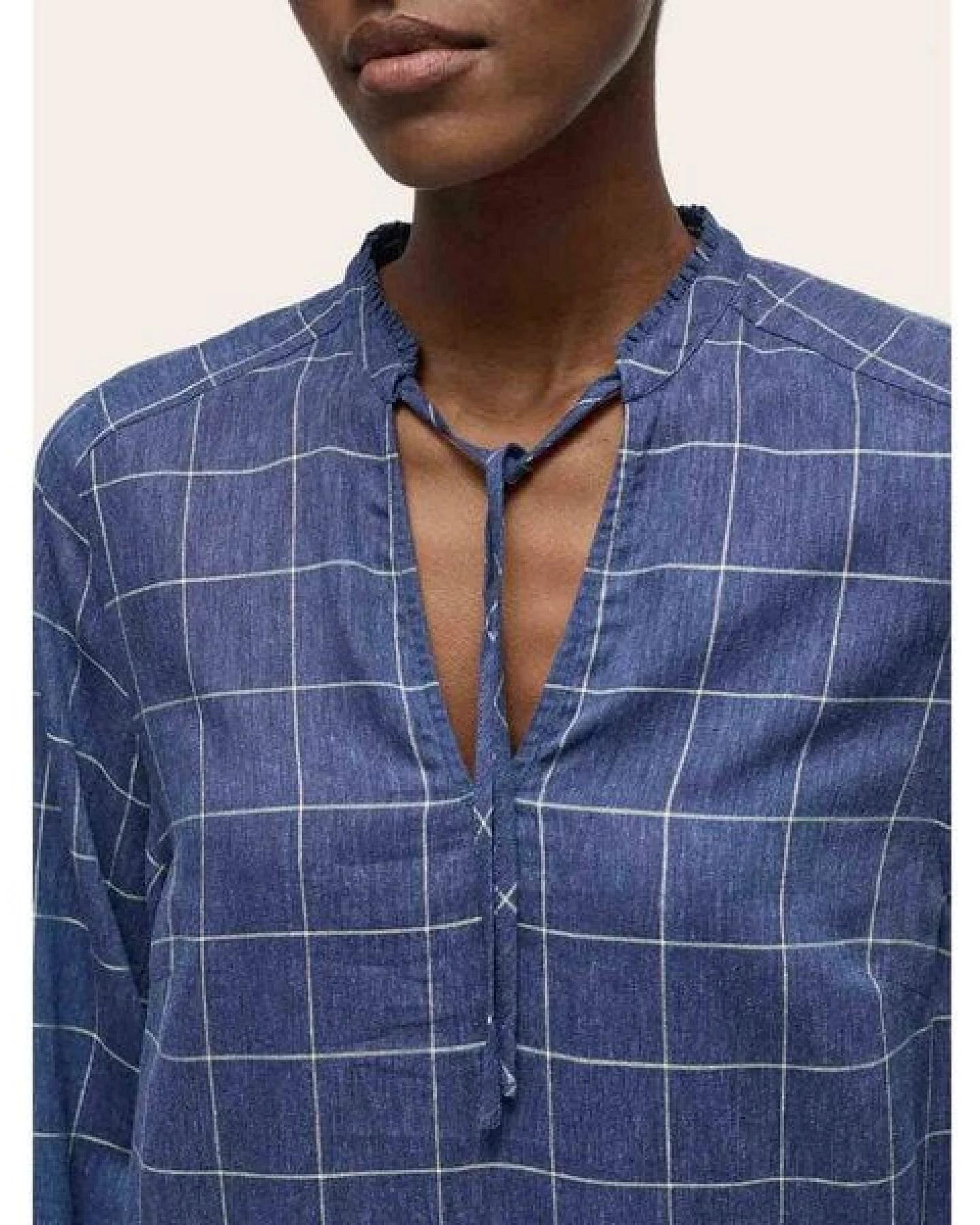 LANIUS Karo-Kleid mit V-Ausschnitt aus Hanf und TENCEL – Ansicht 4