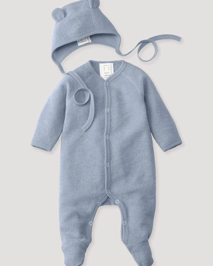 hessnatur Baby Erstlingsausstattung Wollfrottee aus Bio-Merinowolle - blau - Größe 50/56