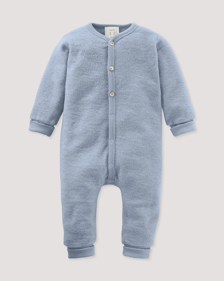 hessnatur Baby Wollfrottee Overall aus Bio-Merinowolle - blau - Größe 50/56