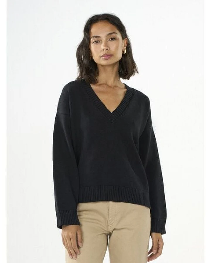 KnowledgeCotton Apparel Strickpullover mit V-Ausschnitt aus Bio-Baumwolle
