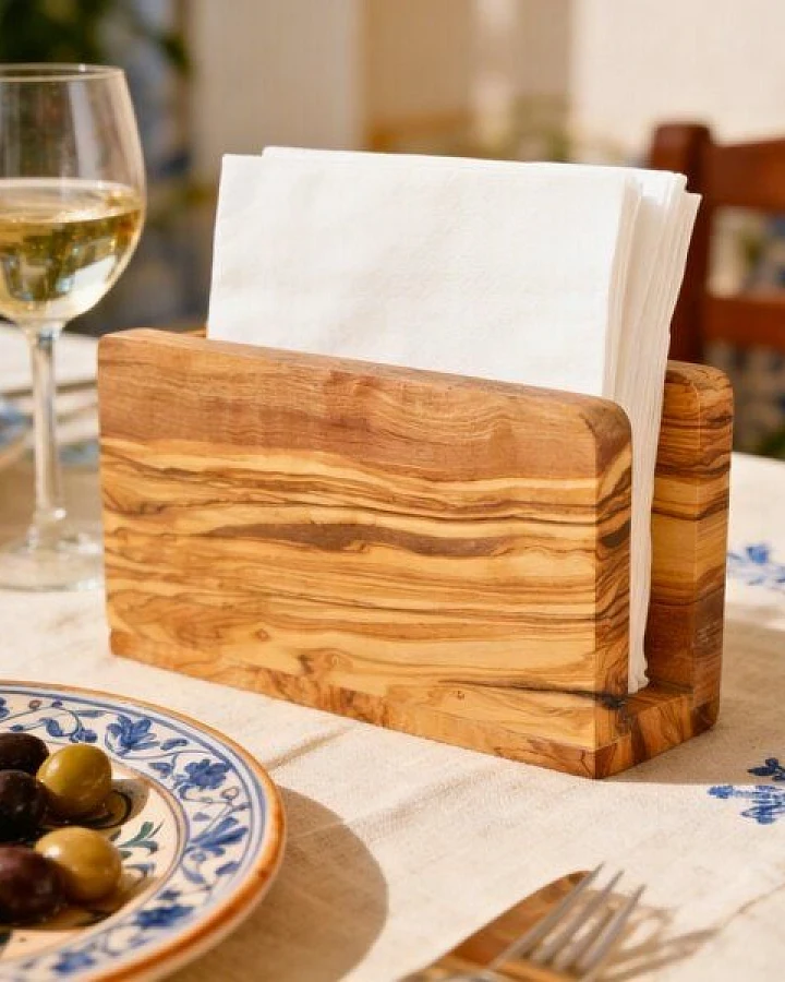 NATUREHOME Serviettenhalter Holz massives Olivenholz 16 x 10 cm