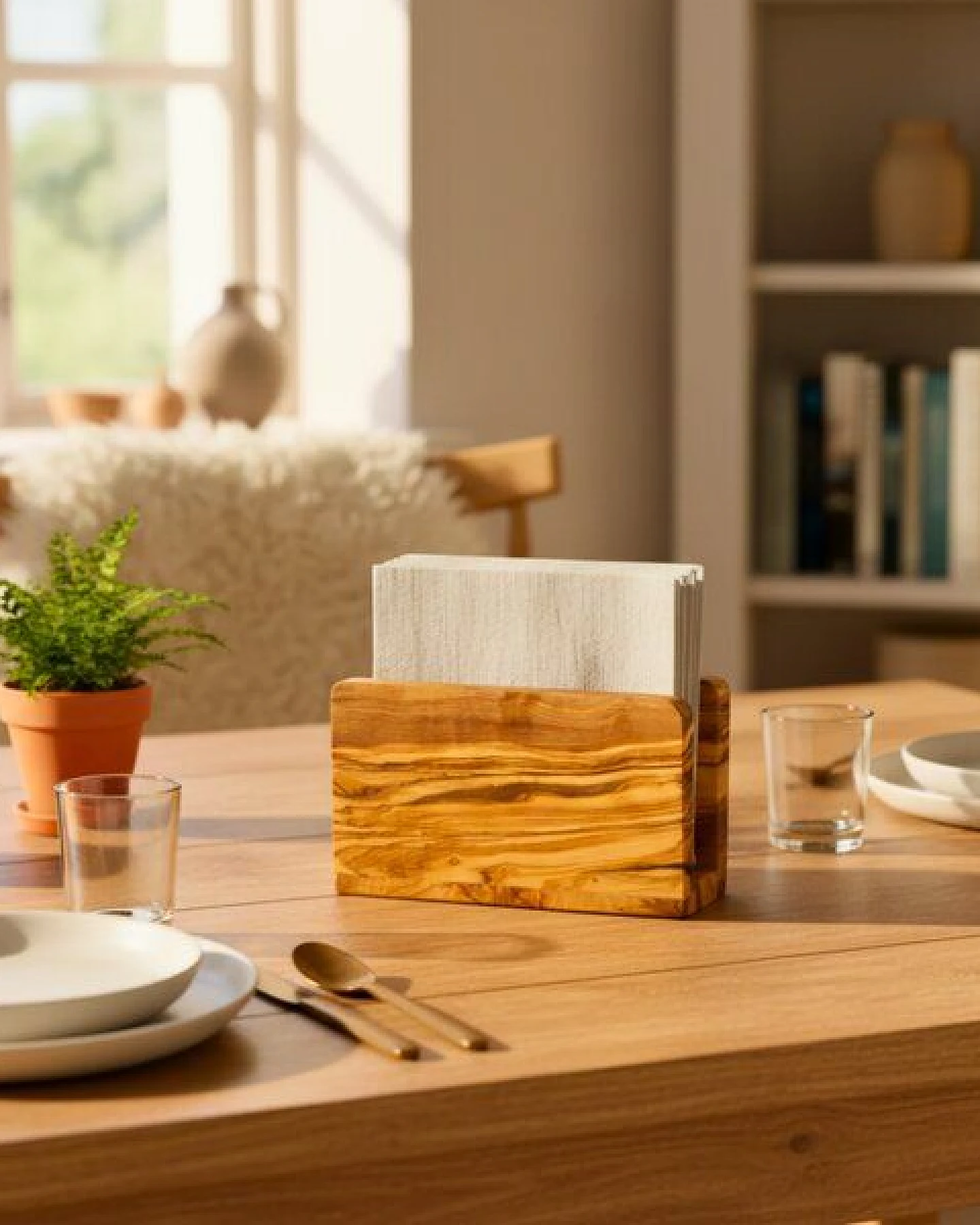 NATUREHOME Serviettenhalter Holz massives Olivenholz 16 x 10 cm – Ansicht 3