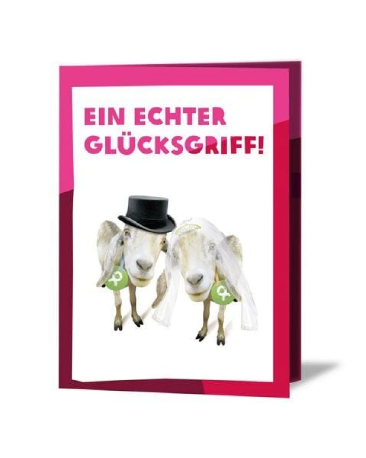 OxfamUnverpackt Spenden-Geschenk "Ziegenpärchen" (Grußkarte mit Magnet)