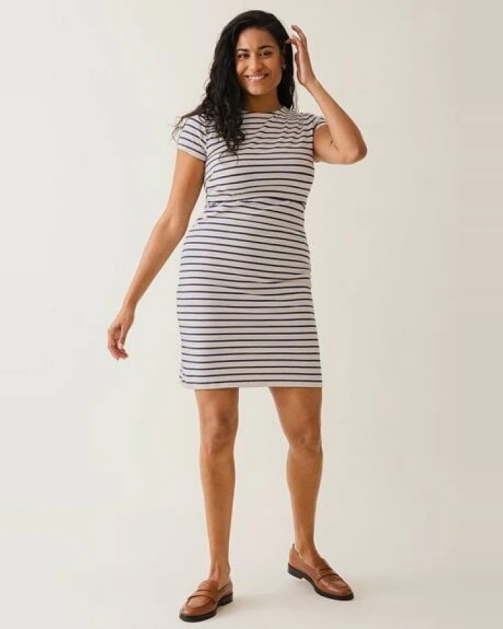 Boob Umstands- und Stillkleid Simone, gestreift Oatmeal/Cobolt