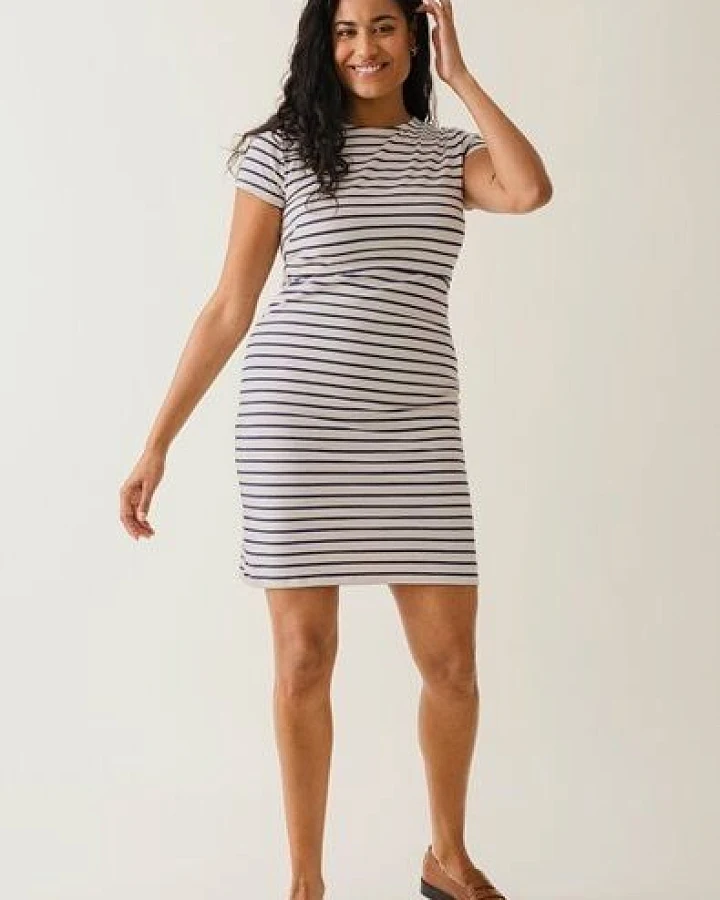 Boob Umstands- und Stillkleid Simone, gestreift Oatmeal/Cobolt