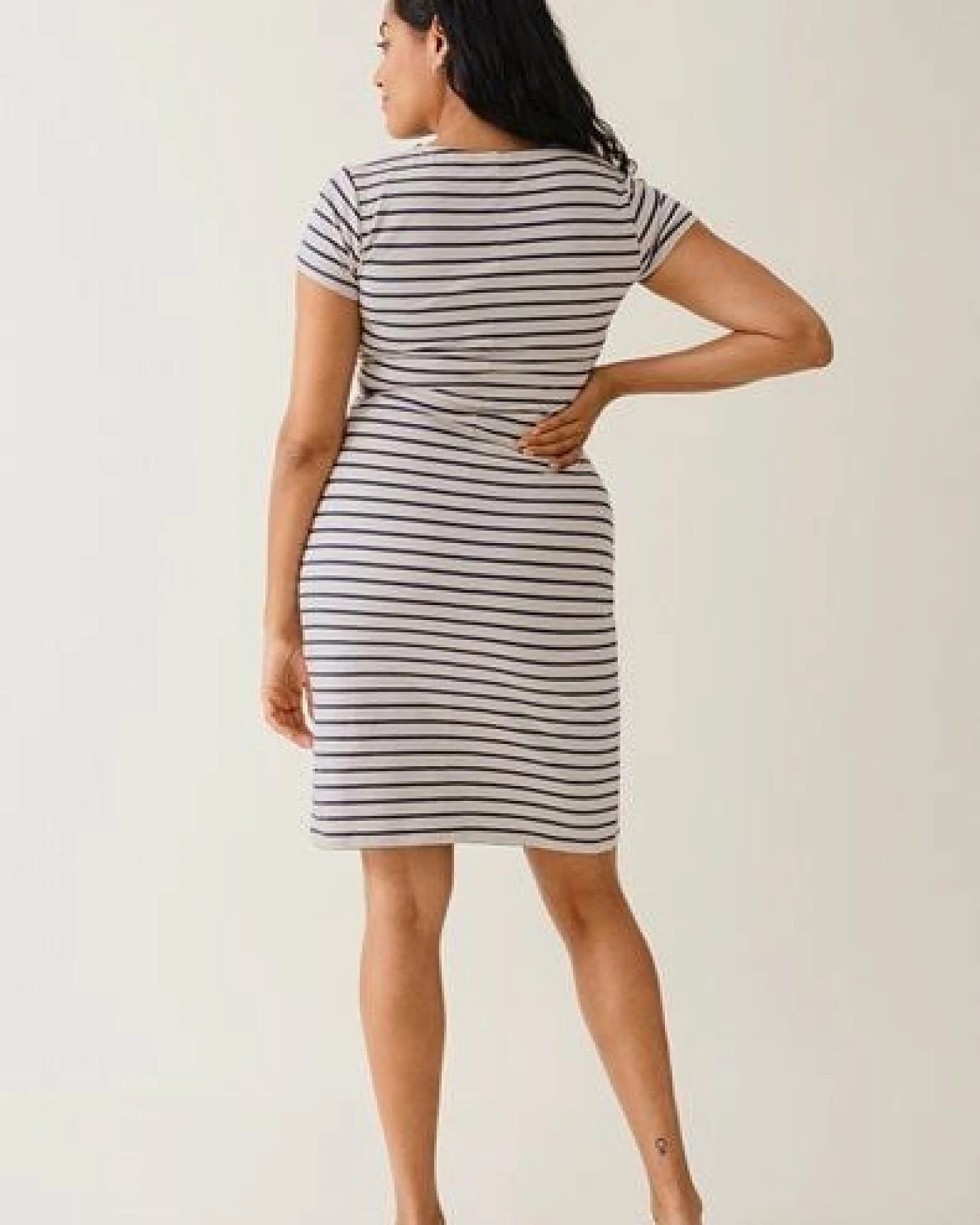 Boob Umstands- und Stillkleid Simone, gestreift Oatmeal/Cobolt – Ansicht 4