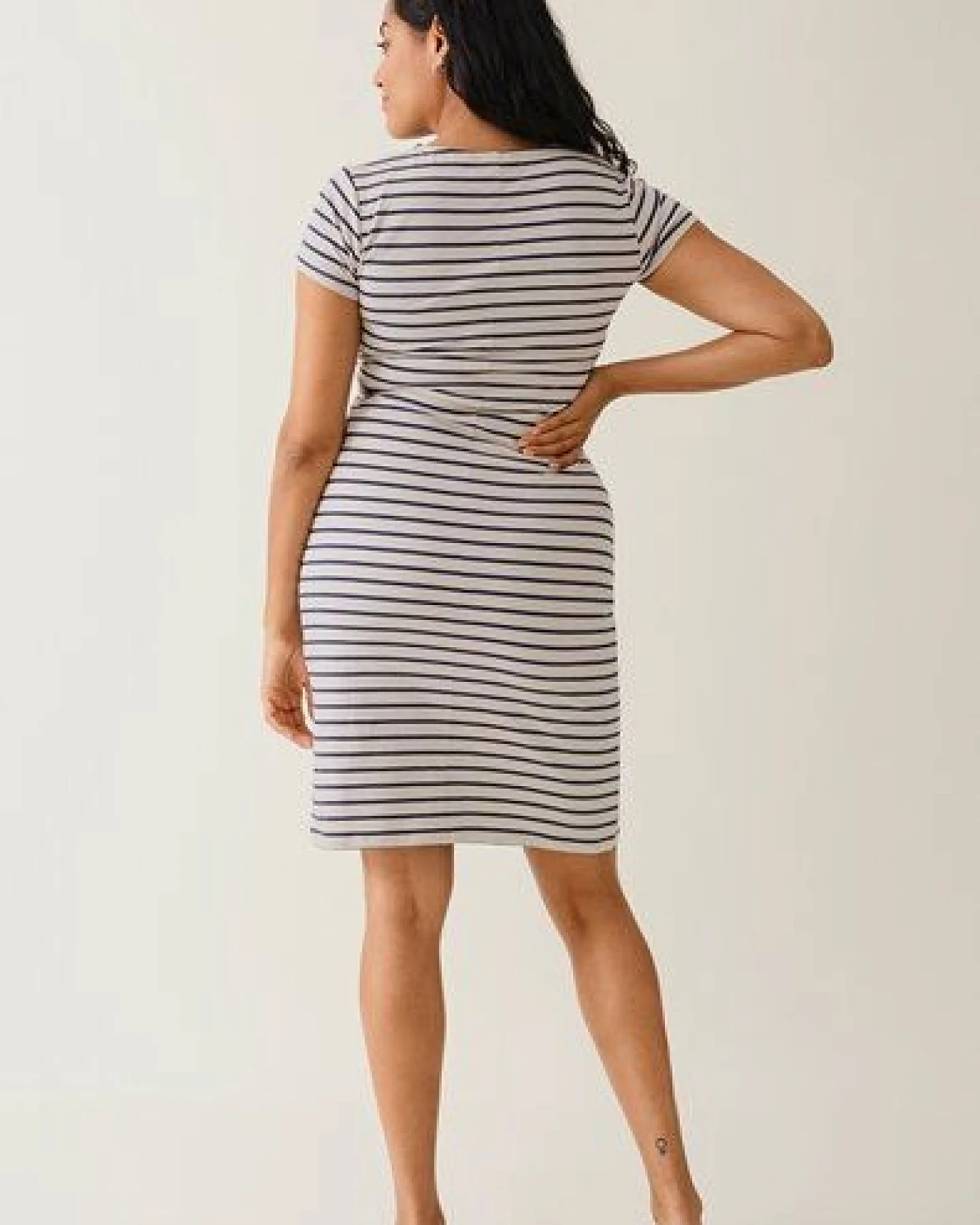 Boob Umstands- und Stillkleid Simone, gestreift Oatmeal/Cobolt – Ansicht 4