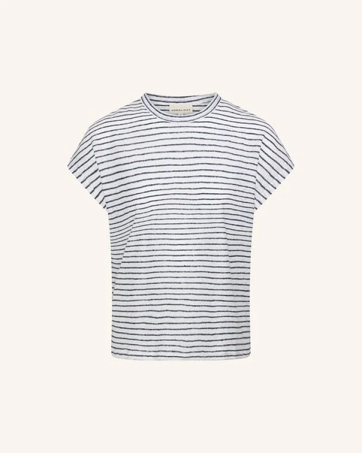 NORDLICHT Blau gestreiftes T-Shirt aus 100% Leinen ISA