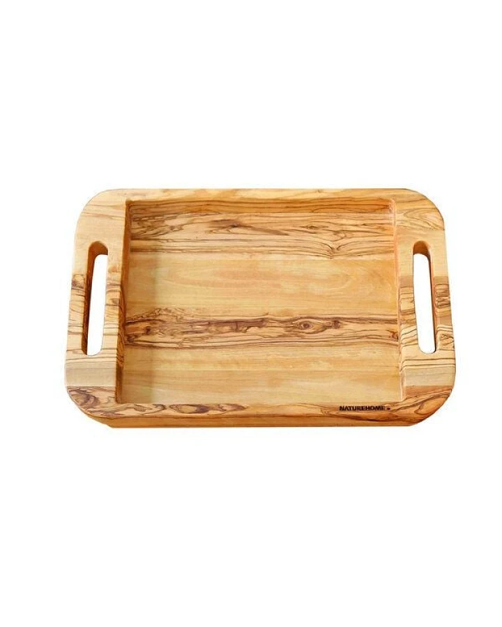 NATUREHOME Holztablett Olivenholz Einzigartig Massiv mit Griffen Serie NH-F