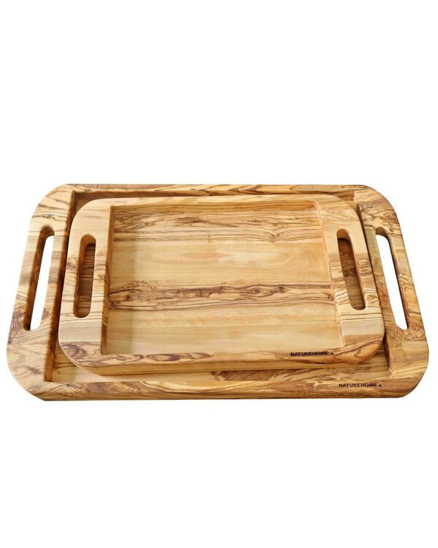 NATUREHOME Holztablett Olivenholz Einzigartig Massiv mit Griffen Serie NH-F – Ansicht 2