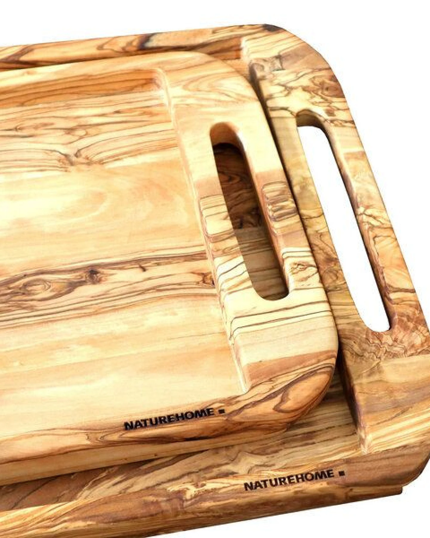 NATUREHOME Holztablett Olivenholz Einzigartig Massiv mit Griffen Serie NH-F – Ansicht 4