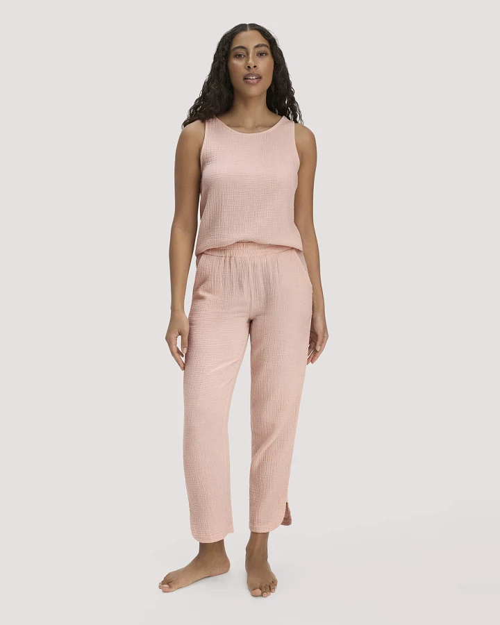 hessnatur Damen Musselin Schlafhose Regular PURE COMFORT aus Bio-Baumwolle - rosa - Größe 34