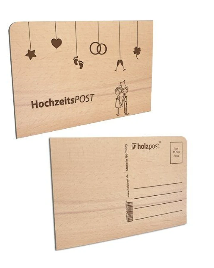 holzpost Hochzeits-Postkarte aus Holz