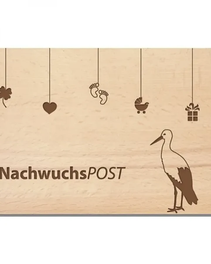 Holzpost Karte "NachwuchsPOST" aus Buchenholz