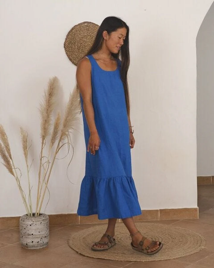 Matona Langes Kleid mit Rüschen für Frauen aus Leinen / Frill Dress