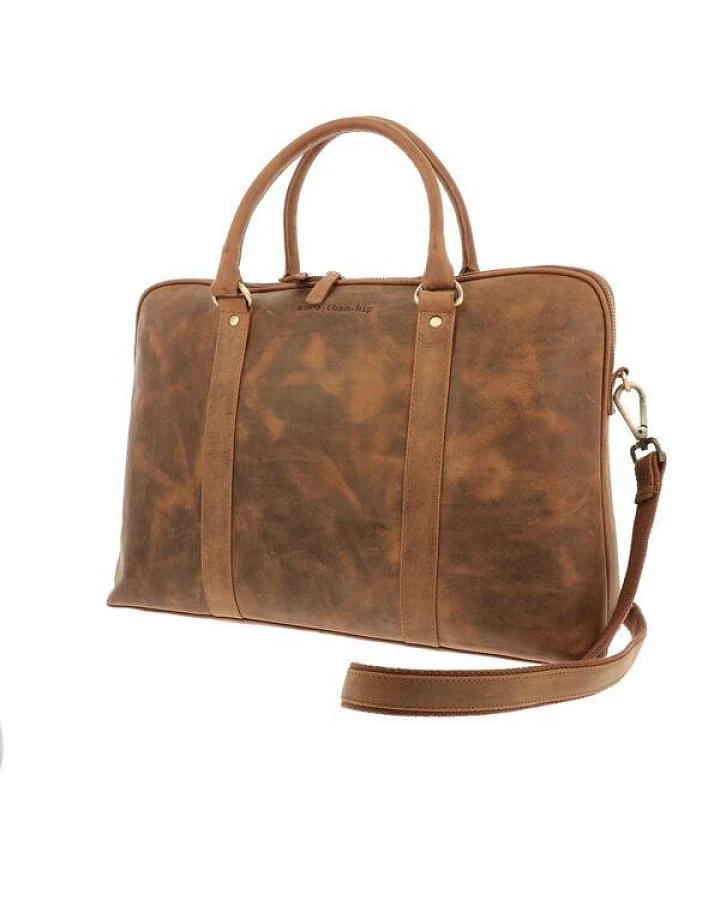 MoreThanHip Damen Laptoptasche 15,6" aus mattem Vintage-Öko-Leder - Hazel - braun oder schwarz