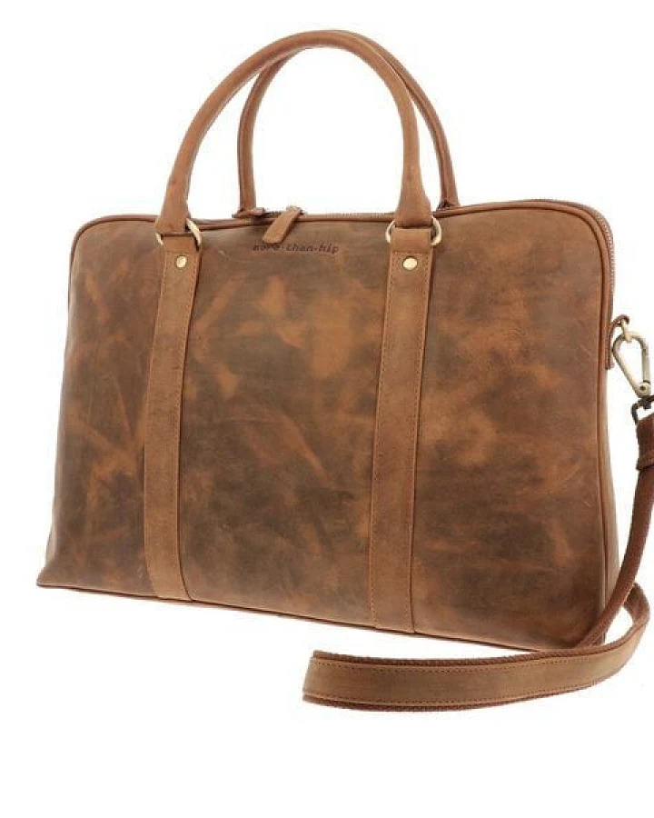 MoreThanHip Damen Laptoptasche 15,6" aus mattem Vintage-Öko-Leder - Hazel - braun oder schwarz