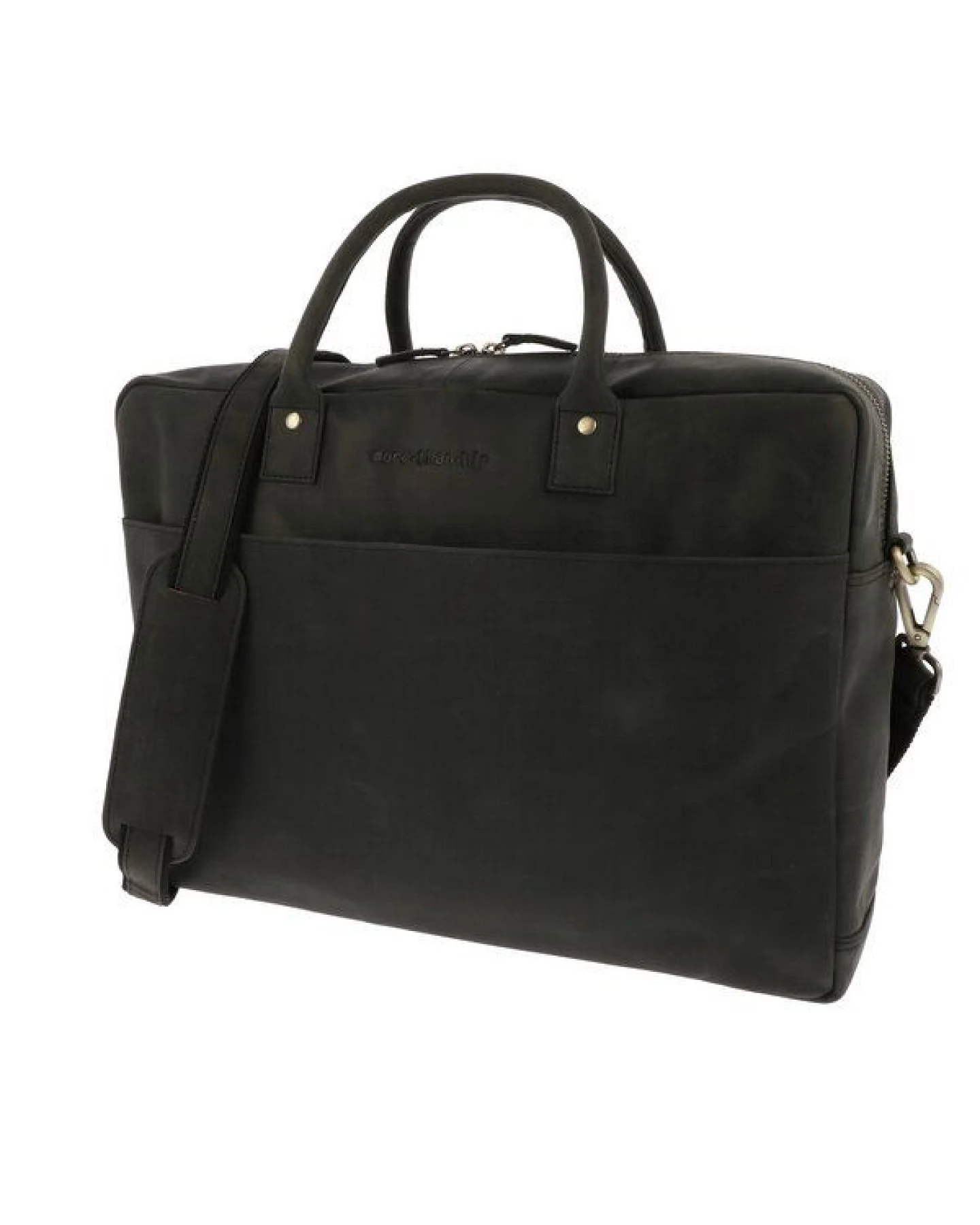 MoreThanHip Geräumige Laptoptasche 15,6" aus mattem Vintage-Öko-Leder - Huckleberry schwarz – Ansicht 4