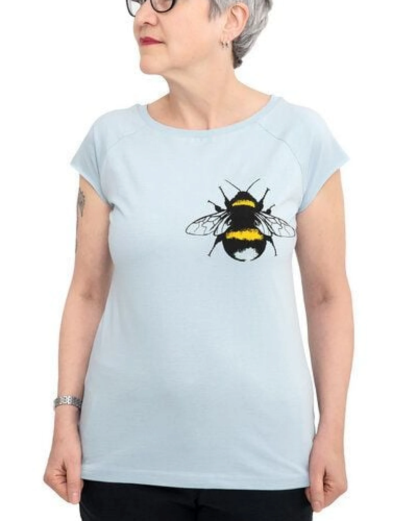 Hirschkind Fair-Trade-Frauenshirt mit Raglanärmeln "Erdhummel" - Made in Kenia - hellgrau – Ansicht 2