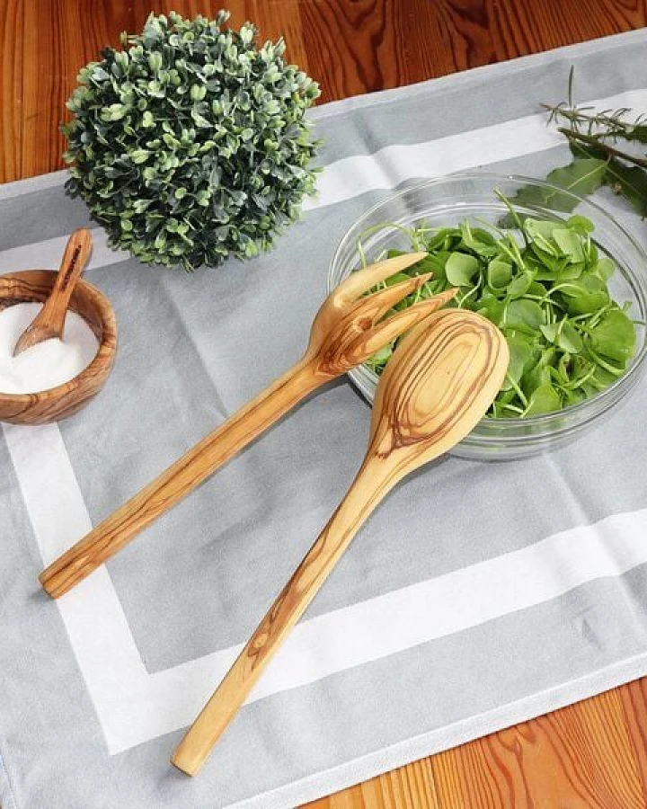 NATUREHOME Salatbesteck 2tlg. Olivenholz Rustikal 30 cm