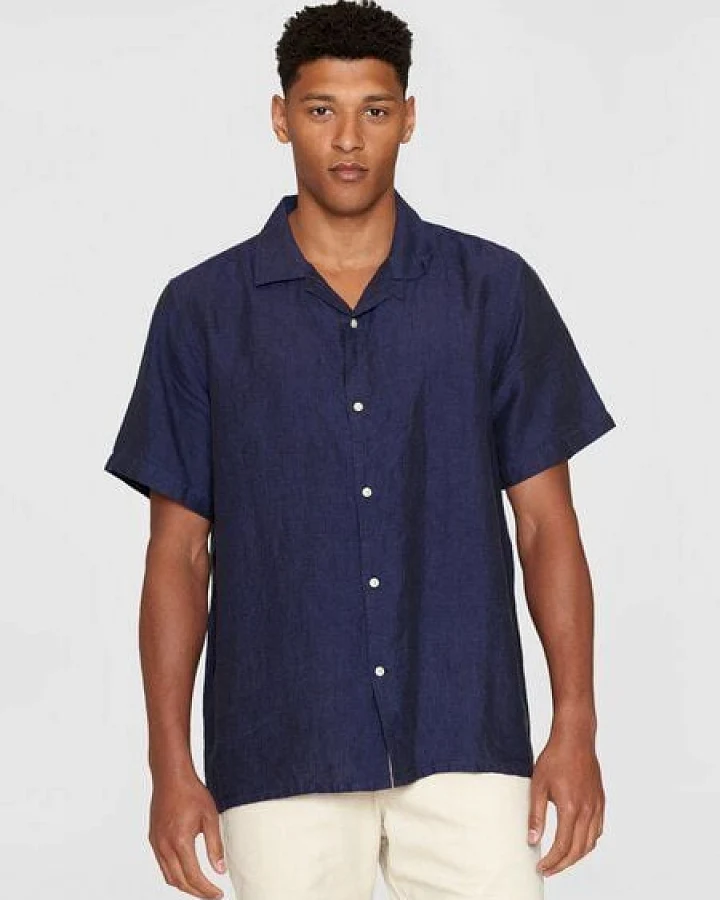 KnowledgeCotton Apparel Leinenhemd Box Fit - Short Sleeve - aus Bio-Leinen