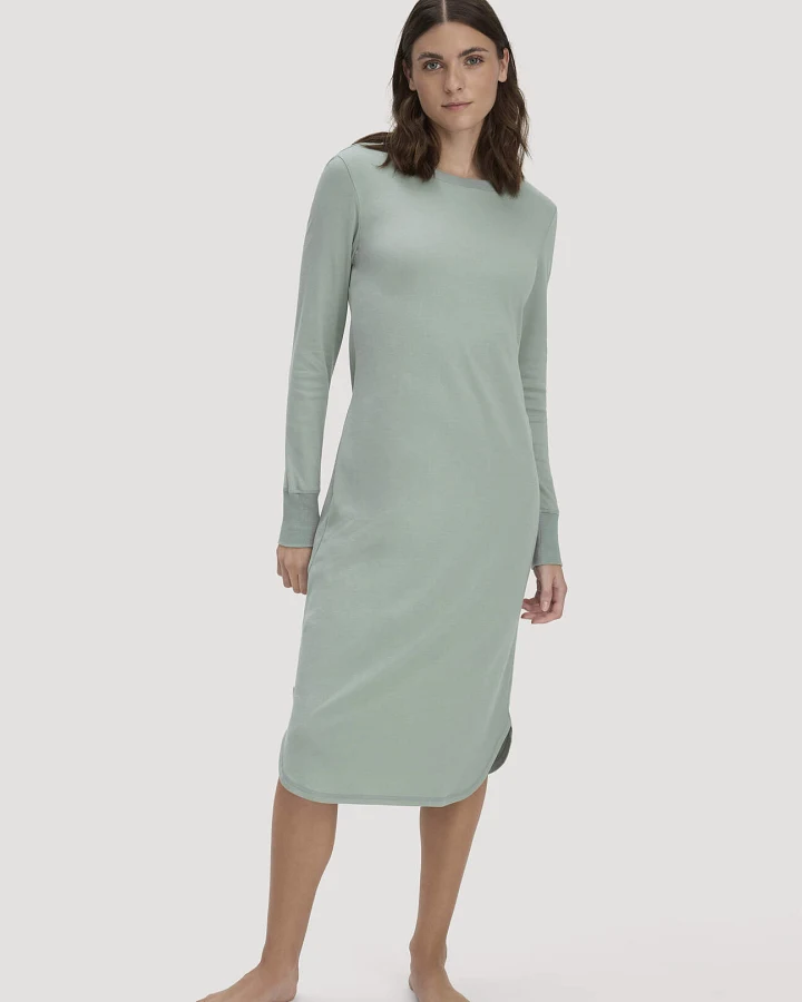 hessnatur Damen Nachthemd PURE COTTON aus Bio-Baumwolle - grün - Größe 34