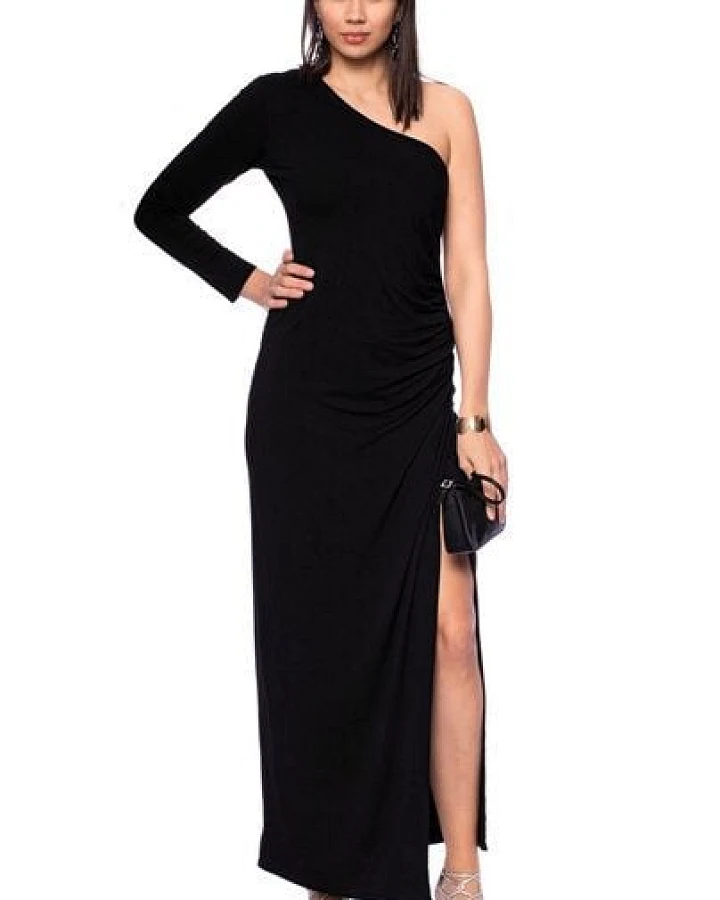 Ingoria COSIMA One-Shoulder Langarm Abendkleid mit seitlicher Raffung