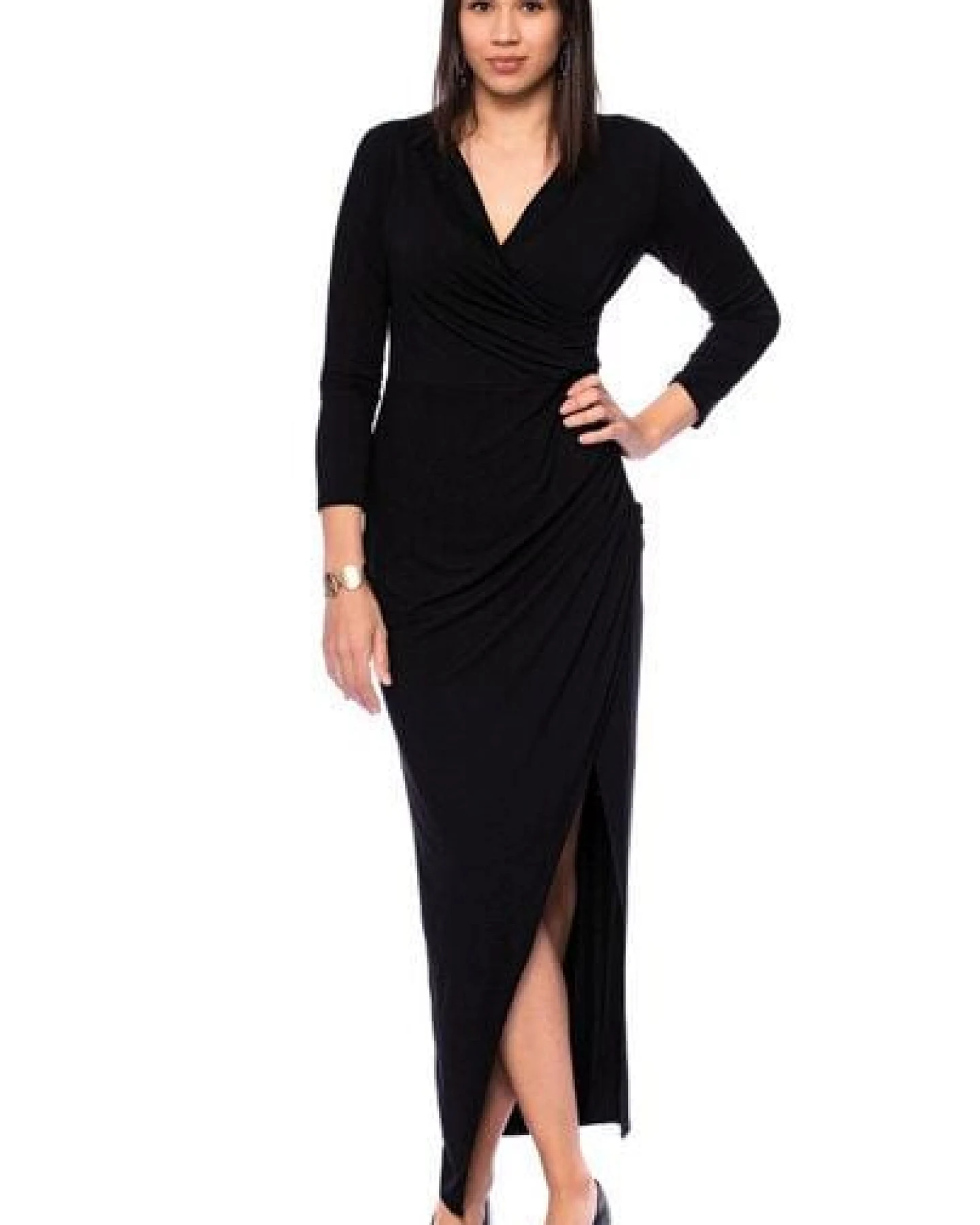 Ingoria LAURA Abendkleid Langarm in Wickeloptik mit seitlicher Raffung – Ansicht 4