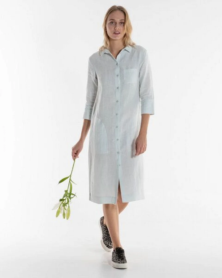 Alma & Lovis Maxi-Kleid im Hemdblusenstil aus reinem Leinen