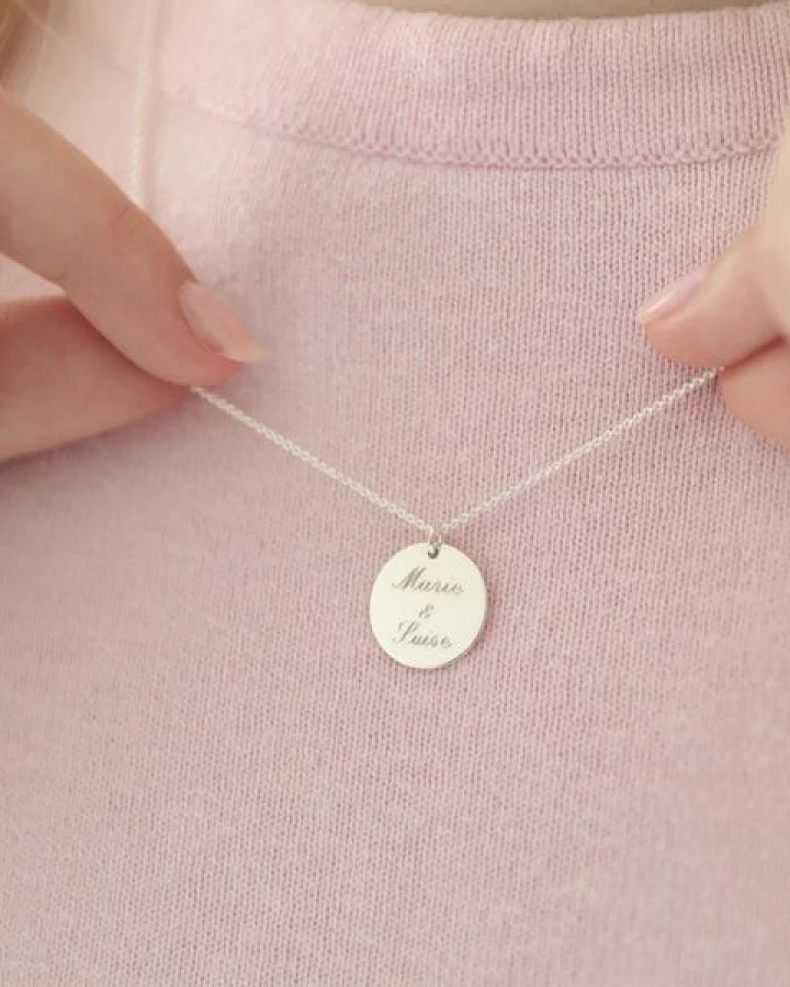 BELLYBIRD Jewellery Personalisierte Gravurkette - Plättchen, Name, 15,5 mm/ Silber/ Silber vergoldet