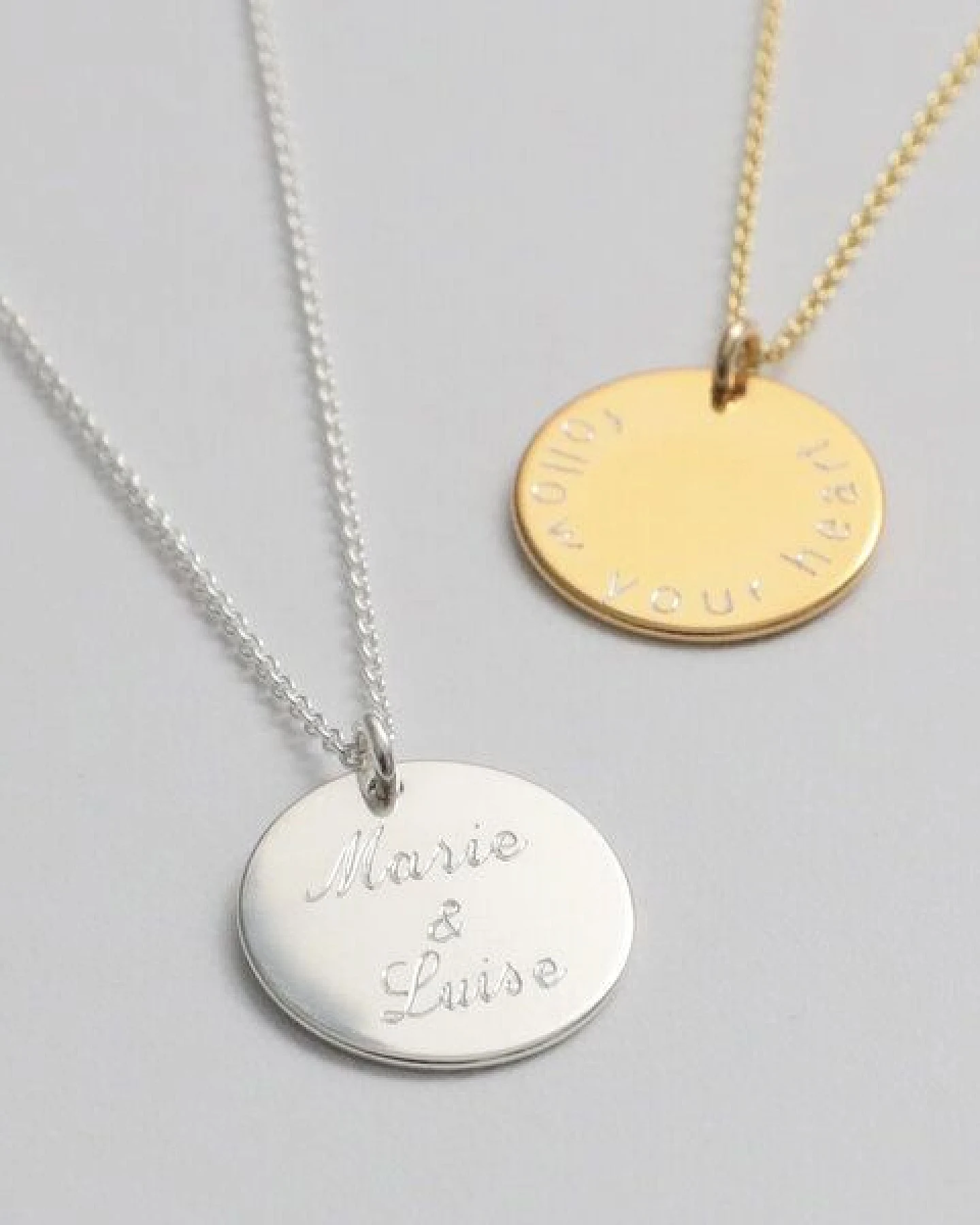 BELLYBIRD Jewellery Personalisierte Gravurkette - Plättchen, Name, 15,5 mm/ Silber/ Silber vergoldet – Ansicht 2