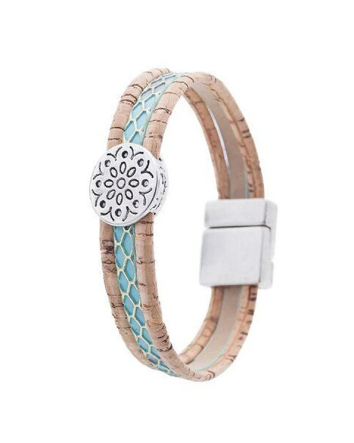 Kork-Deko Modisches Armband aus Kork, türkies mit seilbernem Element