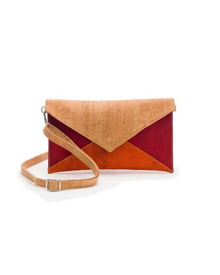 Kork-Deko Moderne kleine Pochette (Clutch) mit Gurt, rot / beige