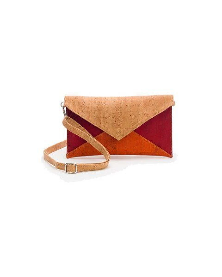 Kork-Deko Moderne kleine Pochette (Clutch) mit Gurt, rot / beige