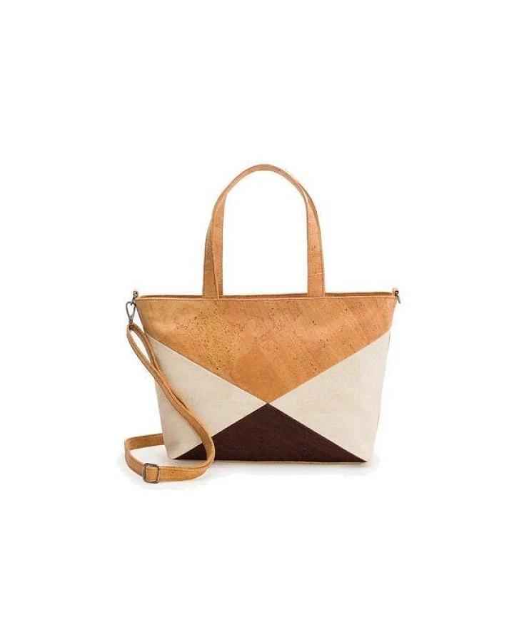 Kork-Deko Kork-Handtasche beige-braun-weiß (Shopper)