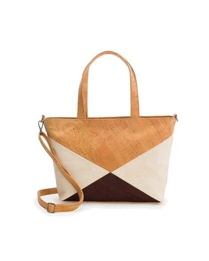 Kork-Deko Kork-Handtasche beige-braun-weiß (Shopper)